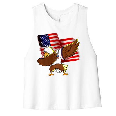 Pledge Allegiance Dabbing US Eagle 4th Of July USA Flag Day Women's Racerback Cropped Tank