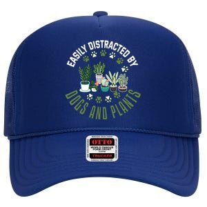 Plants And Dogs Great Gift Funny Plant Lover Dog Lover Plant Cool Gift High Crown Mesh Back Trucker Hat