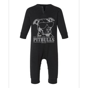 Pitbull All Dogs Are Cool Pitbulls Rule Funny Pitbull Infant Fleece One Piece