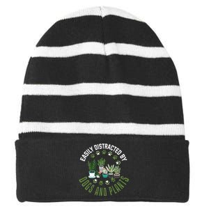 Plants And Dogs Funny Plant Lover Dog Lover Plant Striped Beanie with Solid Band