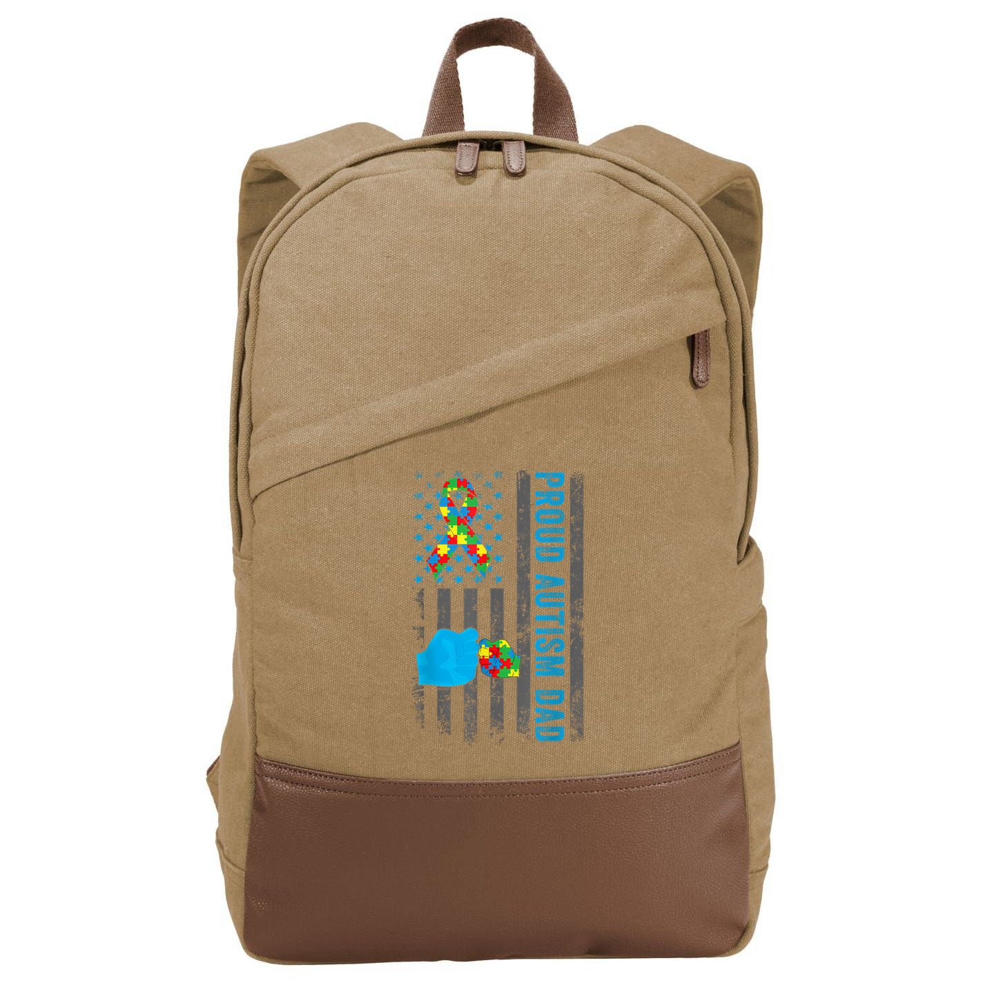 Proud Autism Dad American Flag USA Autism Awareness Dad  Cotton Canvas Backpack