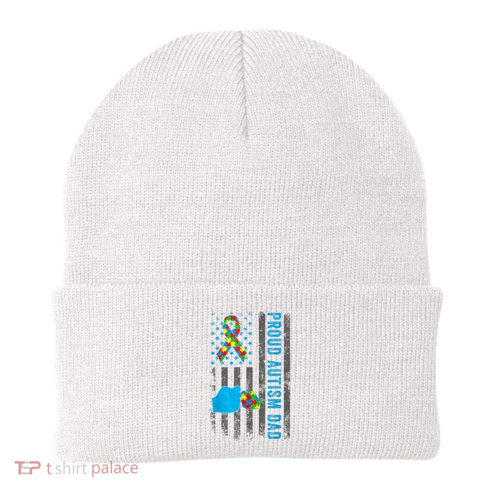 Proud Autism Dad American Flag USA Autism Awareness Dad  Beanie