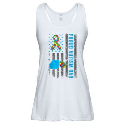 Proud Autism Dad American Flag USA Autism Awareness Dad  Ladies Essential Flowy Tank
