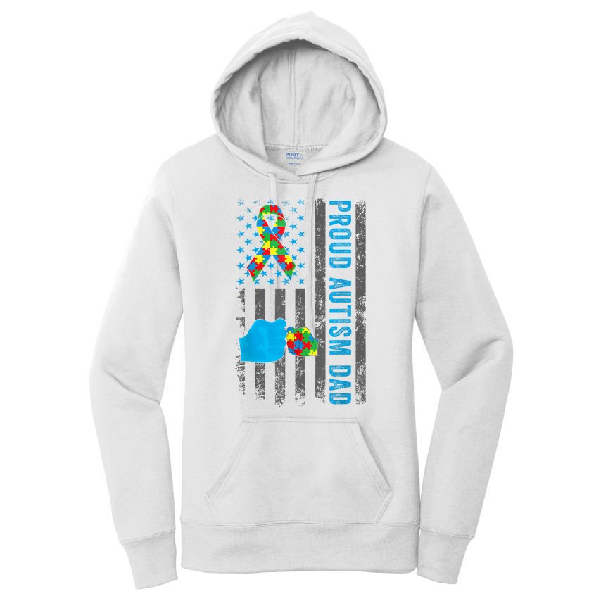 Proud Autism Dad American Flag USA Autism Awareness Dad  Women's Pullover Hoodie