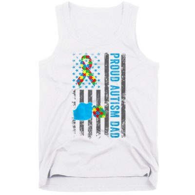 Proud Autism Dad American Flag USA Autism Awareness Dad  Tank Top