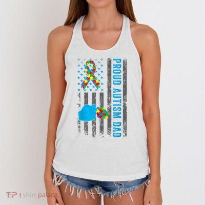 Proud Autism Dad American Flag USA Autism Awareness Dad  Women's Knotted Racerback Tank
