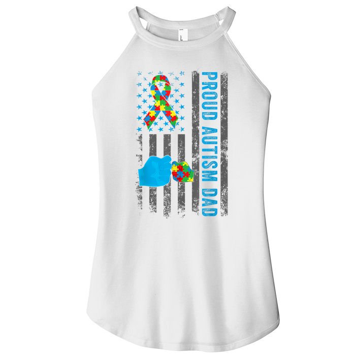Proud Autism Dad American Flag USA Autism Awareness Dad  Women's Perfect Tri Rocker Tank