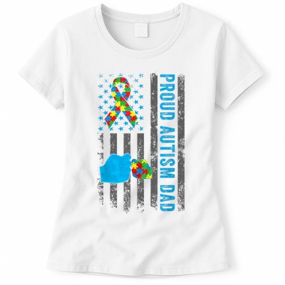 Proud Autism Dad American Flag USA Autism Awareness Dad  Womens T-Shirt