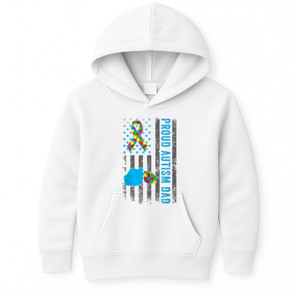 Proud Autism Dad American Flag USA Autism Awareness Dad  Kids Hoodie