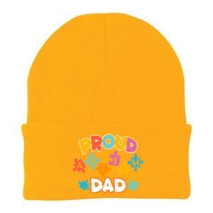 Proud Autism Dad Puzzle Autism Awareness Month Funny Family Gift Knit Cap Winter Beanie