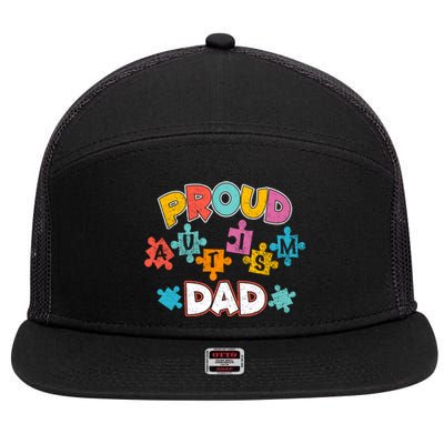 Proud Autism Dad Puzzle Autism Awareness Month Funny Family Gift 7 Panel Mesh Trucker Snapback Hat