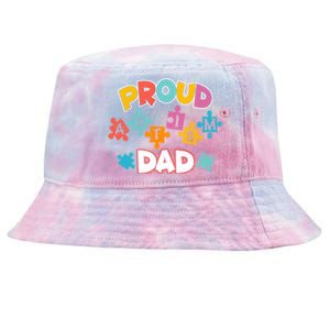 Proud Autism Dad Puzzle Autism Awareness Month Funny Family Gift Tie-Dyed Bucket Hat