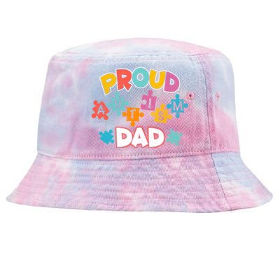 Proud Autism Dad Puzzle Autism Awareness Month Funny Family Gift Tie-Dyed Bucket Hat