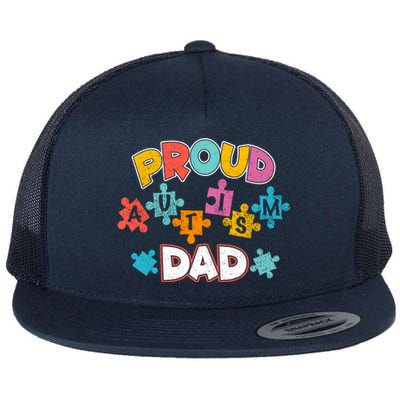 Proud Autism Dad Puzzle Autism Awareness Month Funny Family Gift Flat Bill Trucker Hat