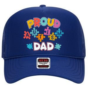 Proud Autism Dad Puzzle Autism Awareness Month Funny Family Gift High Crown Mesh Back Trucker Hat