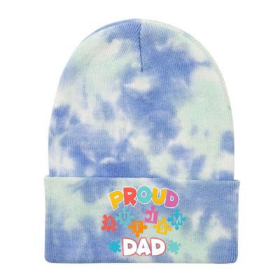 Proud Autism Dad Puzzle Autism Awareness Month Funny Family Gift Tie Dye 12in Knit Beanie