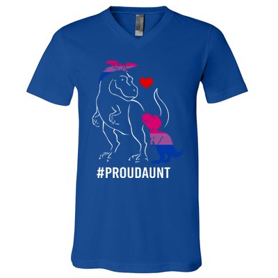 Proud Aunt Dinosaur T Rex Mama Bisexual Pride Funny Gift V-Neck T-Shirt