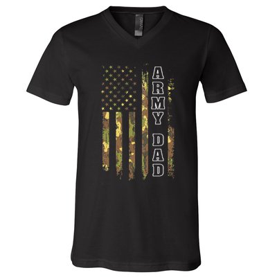 Proud Army Dad United States USA Flag Father V-Neck T-Shirt