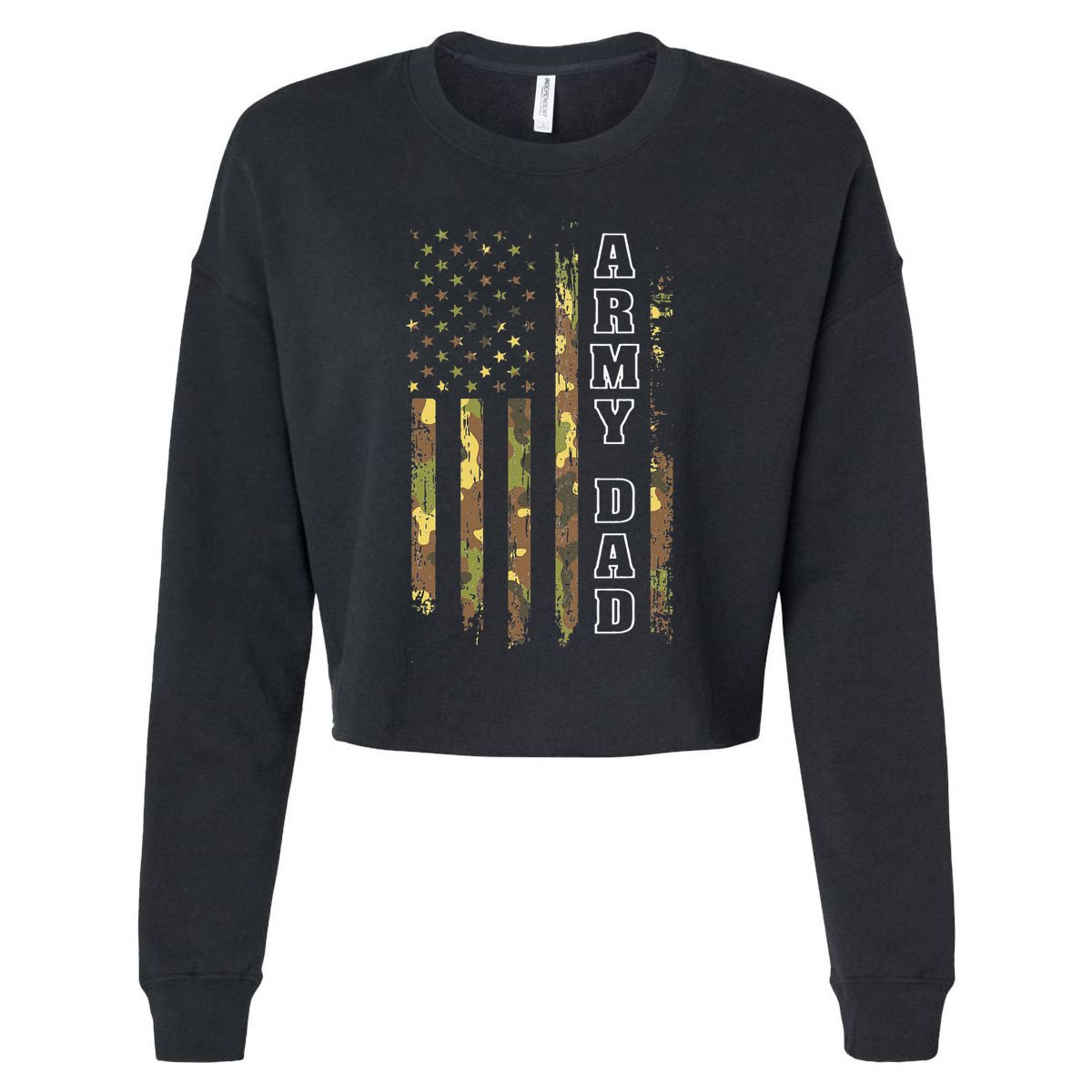Proud Army Dad United States USA Flag Father Cropped Pullover Crew