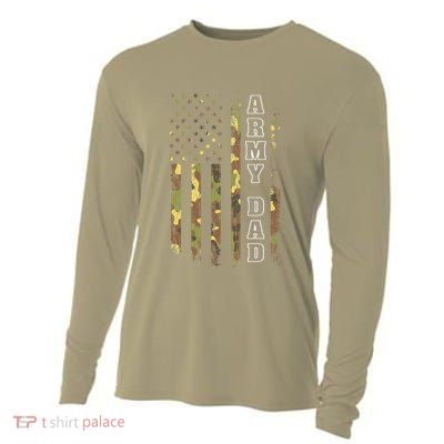 Proud Army Dad United States USA Flag Father Cooling Performance Long Sleeve Crew