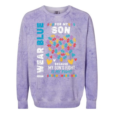 Proud Autistic Dad, I Wear Blue For My Son Autism Awareness Colorblast Crewneck Sweatshirt