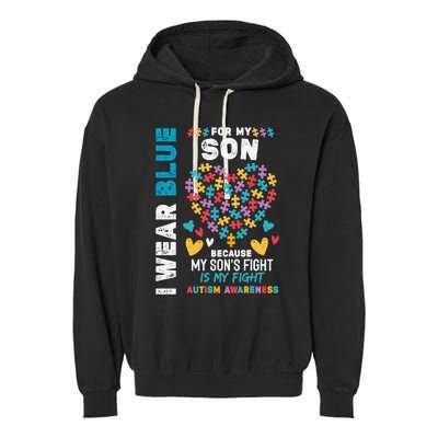 Proud Autistic Dad, I Wear Blue For My Son Autism Awareness Garment-Dyed Fleece Hoodie