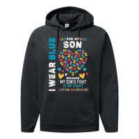 Proud Autistic Dad, I Wear Blue For My Son Autism Awareness Performance Fleece Hoodie