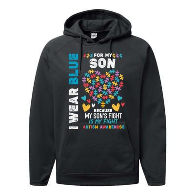 Proud Autistic Dad, I Wear Blue For My Son Autism Awareness Performance Fleece Hoodie