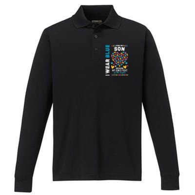 Proud Autistic Dad, I Wear Blue For My Son Autism Awareness Performance Long Sleeve Polo