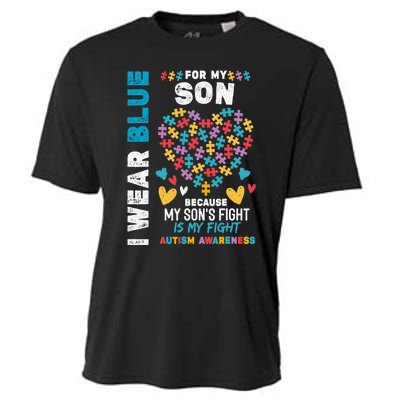 Proud Autistic Dad, I Wear Blue For My Son Autism Awareness Cooling Performance Crew T-Shirt