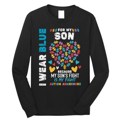 Proud Autistic Dad, I Wear Blue For My Son Autism Awareness Long Sleeve Shirt