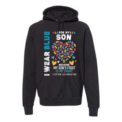 Proud Autistic Dad, I Wear Blue For My Son Autism Awareness Premium Hoodie