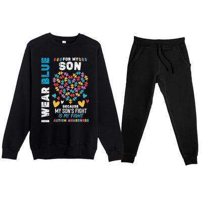 Proud Autistic Dad, I Wear Blue For My Son Autism Awareness Premium Crewneck Sweatsuit Set