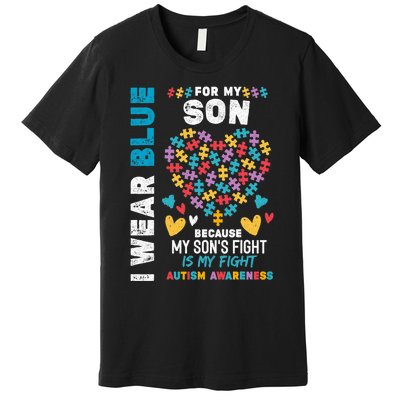 Proud Autistic Dad, I Wear Blue For My Son Autism Awareness Premium T-Shirt