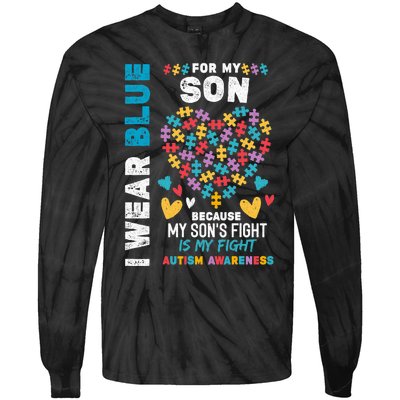 Proud Autistic Dad, I Wear Blue For My Son Autism Awareness Tie-Dye Long Sleeve Shirt