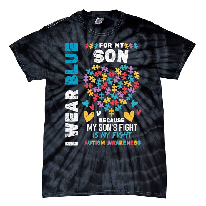 Proud Autistic Dad, I Wear Blue For My Son Autism Awareness Tie-Dye T-Shirt