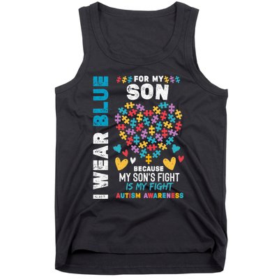 Proud Autistic Dad, I Wear Blue For My Son Autism Awareness Tank Top