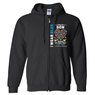 Proud Autistic Dad, I Wear Blue For My Son Autism Awareness Full Zip Hoodie