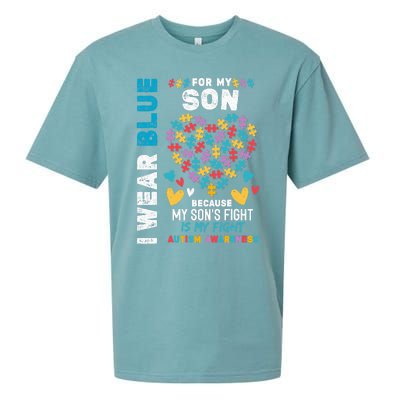 Proud Autistic Dad, I Wear Blue For My Son Autism Awareness Sueded Cloud Jersey T-Shirt