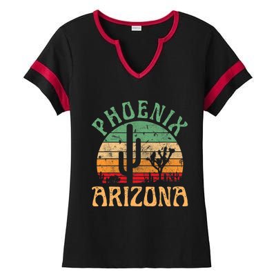 Phoenix Arizona Desert Cactus Retro Sunset Outdoors Retro Ladies Halftime Notch Neck Tee