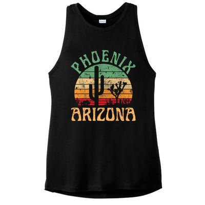 Phoenix Arizona Desert Cactus Retro Sunset Outdoors Retro Ladies PosiCharge Tri-Blend Wicking Tank