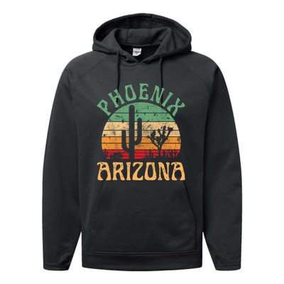 Phoenix Arizona Desert Cactus Retro Sunset Outdoors Retro Performance Fleece Hoodie