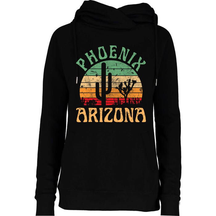 Phoenix Arizona Desert Cactus Retro Sunset Outdoors Retro Womens Funnel Neck Pullover Hood