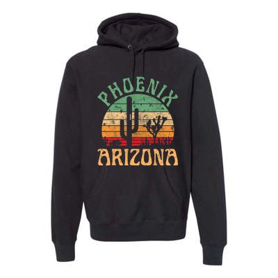 Phoenix Arizona Desert Cactus Retro Sunset Outdoors Retro Premium Hoodie