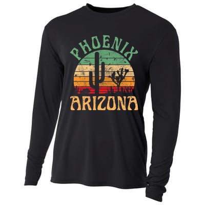 Phoenix Arizona Desert Cactus Retro Sunset Outdoors Retro Cooling Performance Long Sleeve Crew