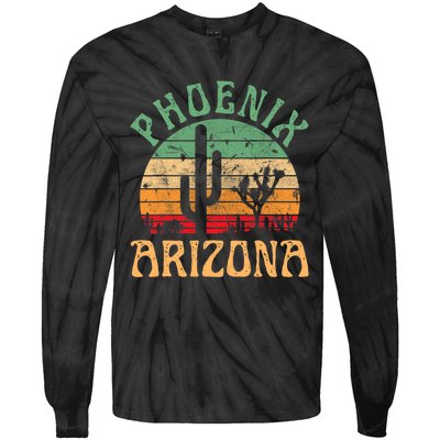 Phoenix Arizona Desert Cactus Retro Sunset Outdoors Retro Tie-Dye Long Sleeve Shirt