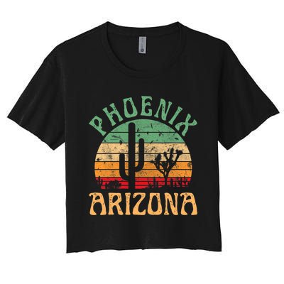 Phoenix Arizona Desert Cactus Retro Sunset Outdoors Retro Women's Crop Top Tee