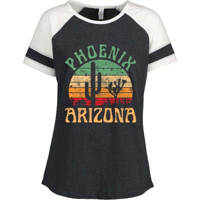 Phoenix Arizona Desert Cactus Retro Sunset Outdoors Retro Enza Ladies Jersey Colorblock Tee