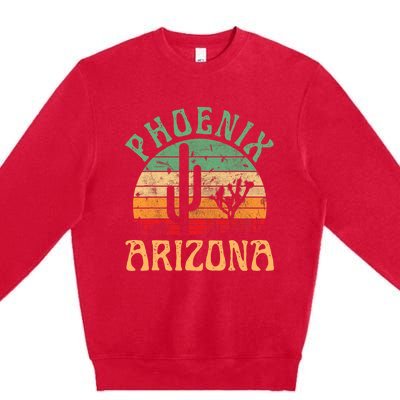 Phoenix Arizona Desert Cactus Retro Sunset Outdoors Retro Premium Crewneck Sweatshirt