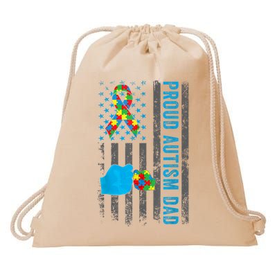 Proud Autism Dad American Flag USA Autism Awareness Dad  Drawstring Bag